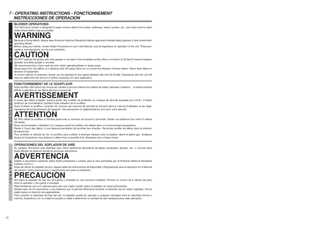 McCulloch MB3202 user manual 