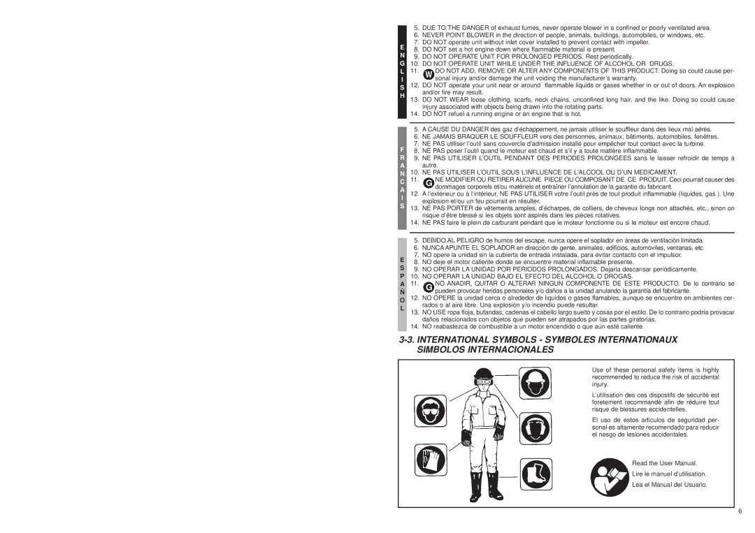 McCulloch MB3202 user manual No Operar LA Unidad Bajo EL Efecto DEL Alcohol O Drogas 