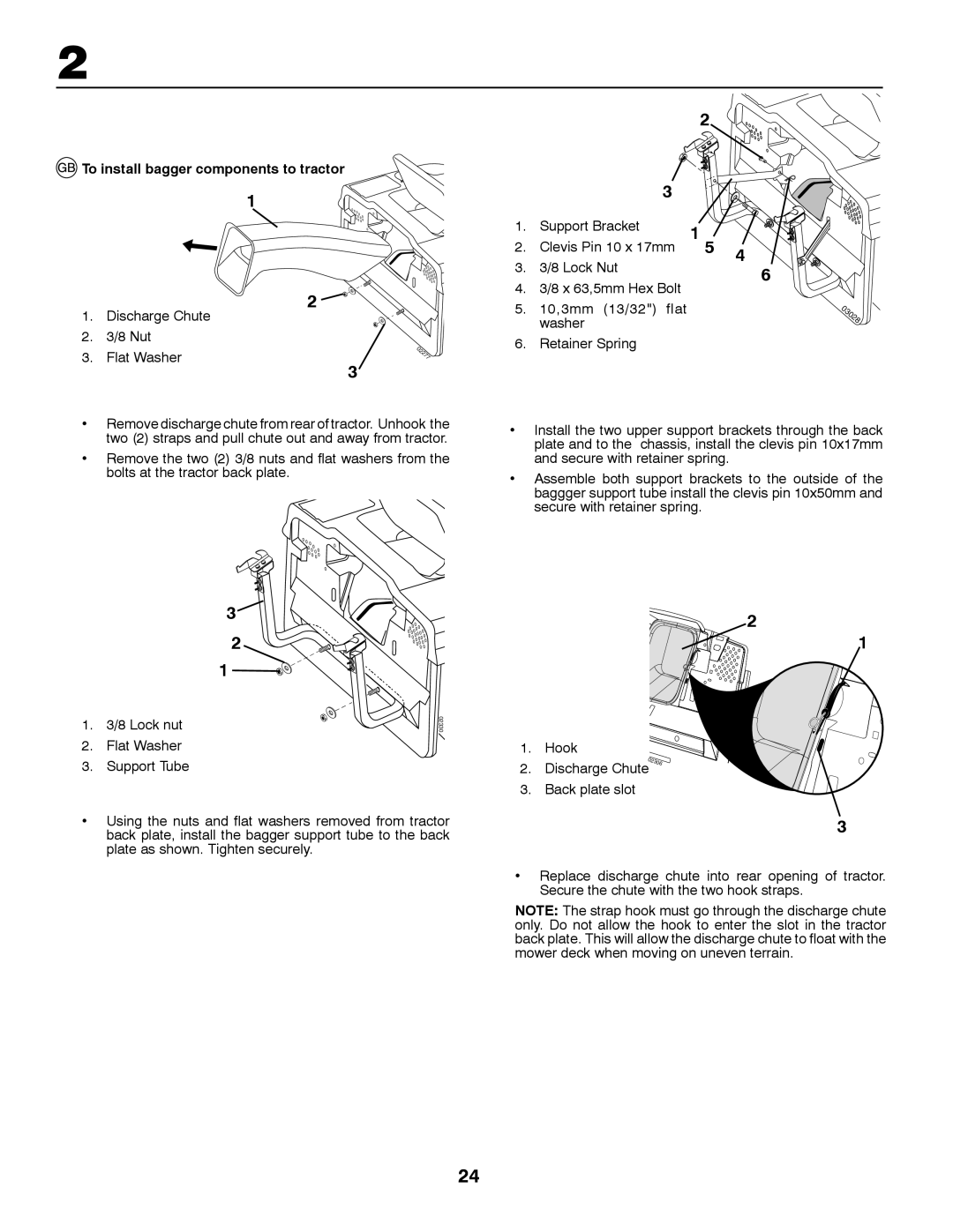 McCulloch MB20107HBRK, MBA16107BRK, MBA165107BRK To install bagger components to tractor, Discharge Chute Nut Flat Washer 