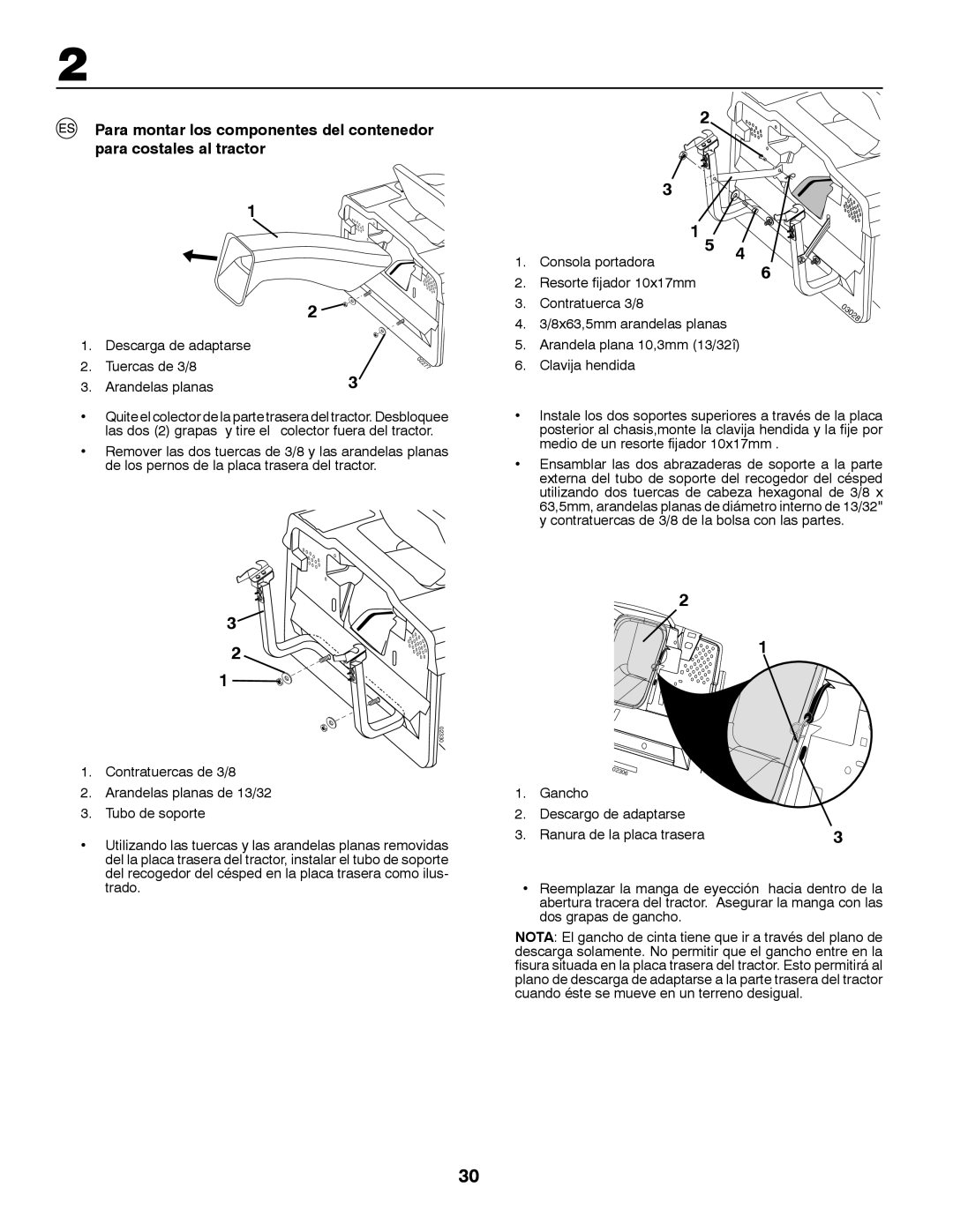 McCulloch P1292RB, MBA16107BRK, MBA165107BRK, MB20107HBRK, M12T92RB Descarga de adaptarse Tuercas de 3/8 Arandelas planas 