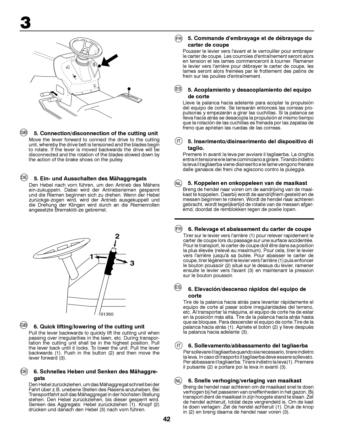 McCulloch P135B92RB, MBA16107BRK Connection/disconnection of the cutting unit, Ein- und Ausschalten des Mähaggregats 