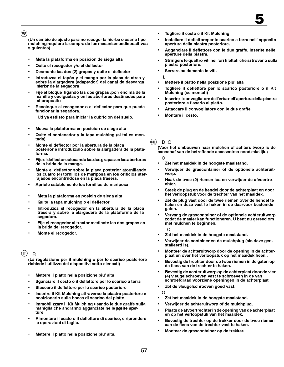 McCulloch MB20107HBRK Para cambiar el ajuste de la segadora, Regolazione della funzione di taglio, De Maaier Ombouwen 