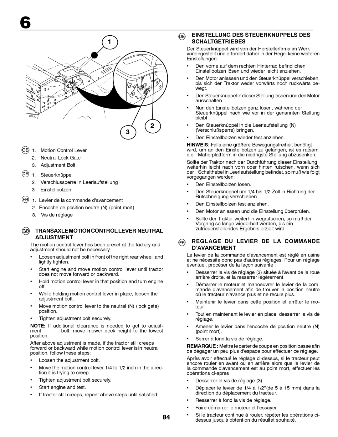 McCulloch PF12T92RB Einstellung DES Steuerknüppels DES Schaltgetriebes, Transaxlemotioncontrollever Neutral Adjustment 