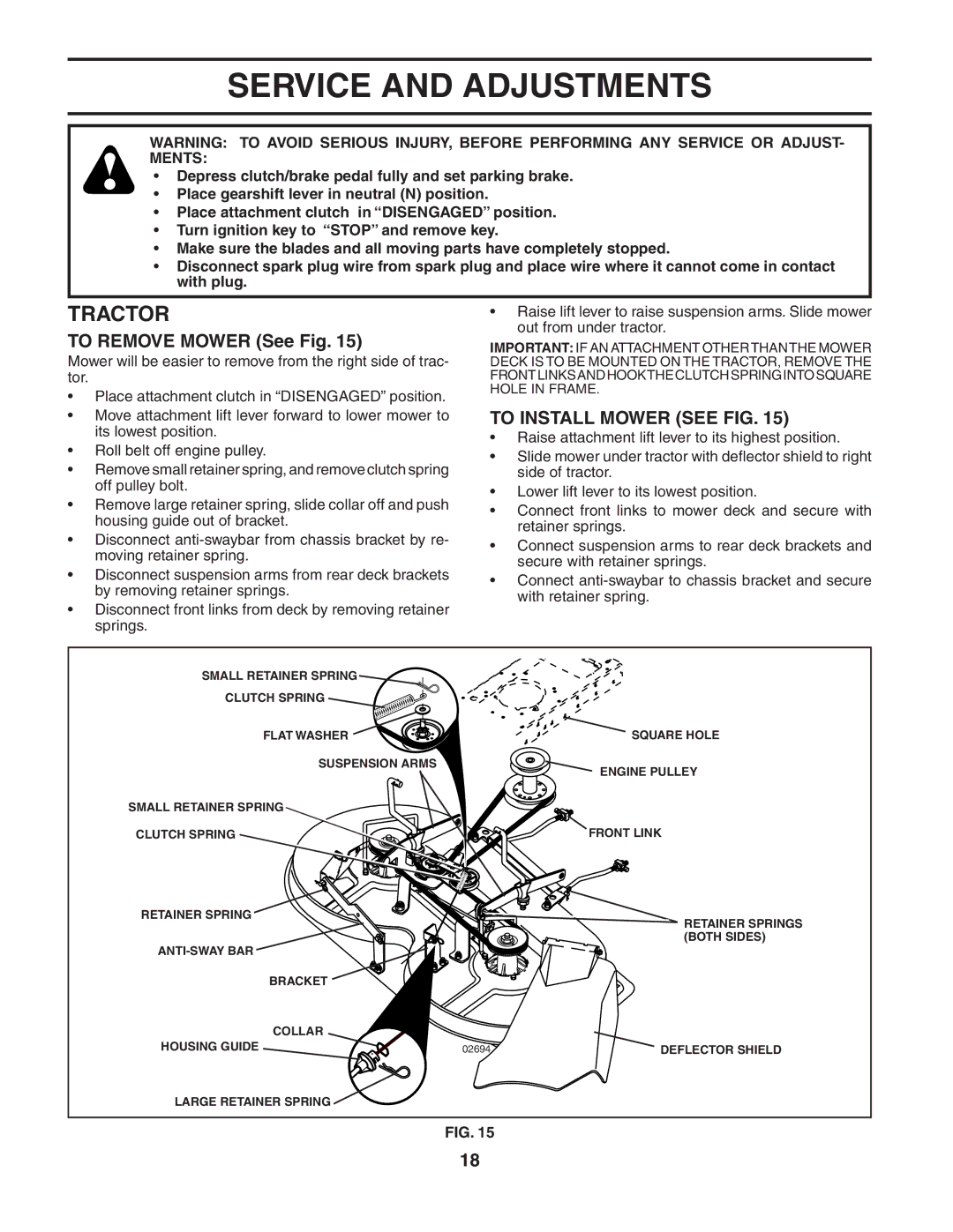 McCulloch MC1136B manual Service and Adjustments, To Remove Mower See Fig, To Install Mower see FIG 