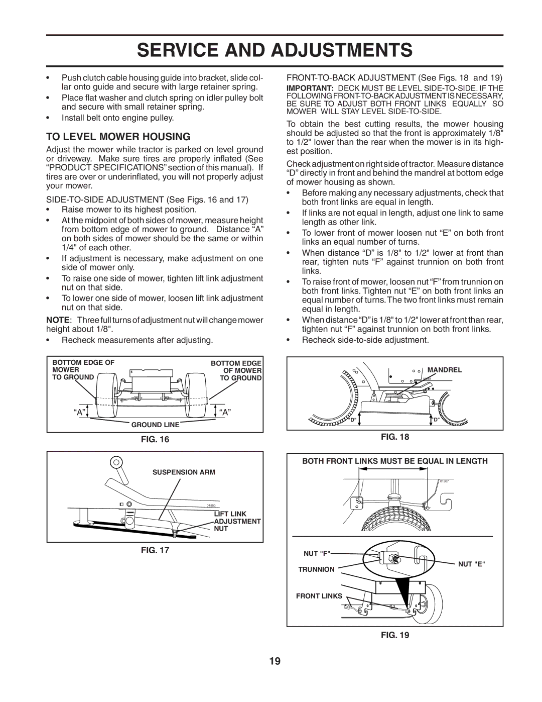 McCulloch MC1136B manual To Level Mower Housing, FRONT-TO-BACK Adjustment See Figs 