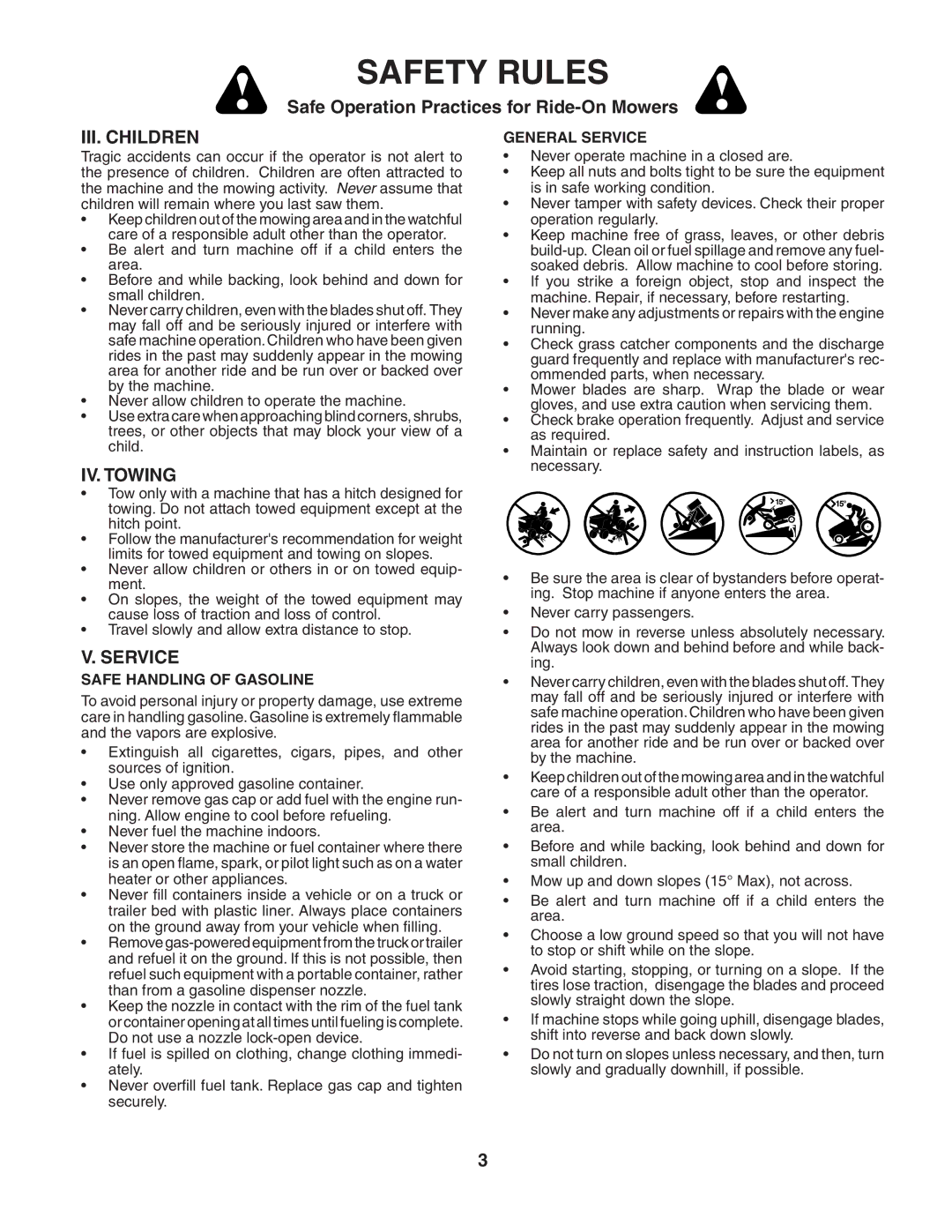 McCulloch MC1136B manual III. Children, IV. Towing, Service 