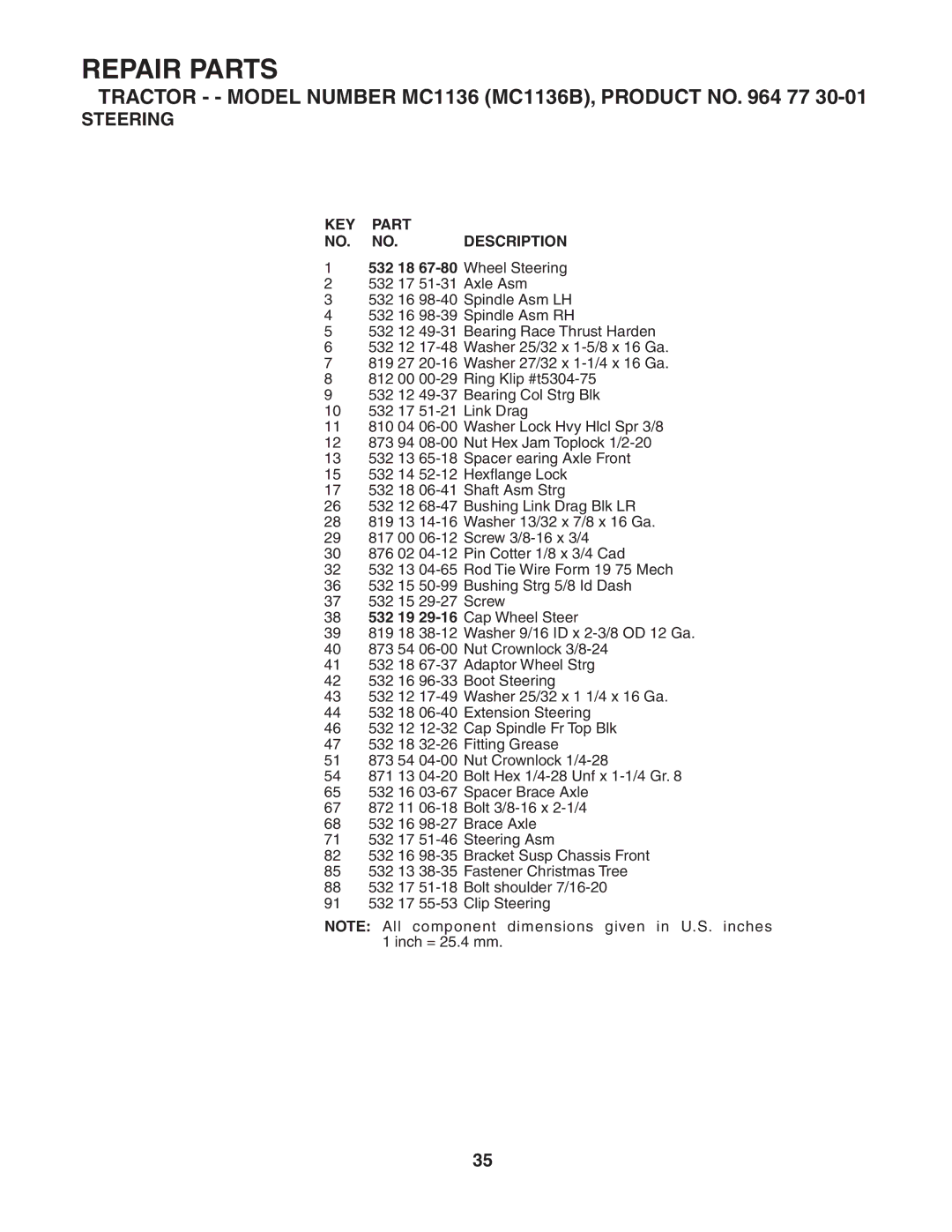 McCulloch MC1136B manual Repair Parts 