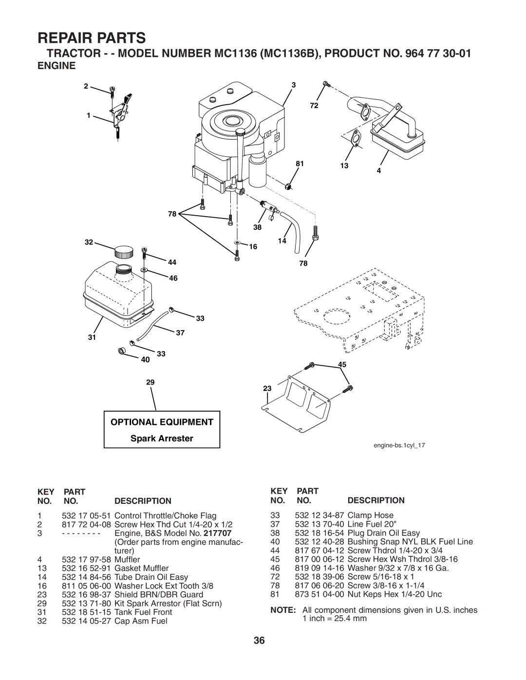 McCulloch MC1136B manual Engine, Optional Equipment 