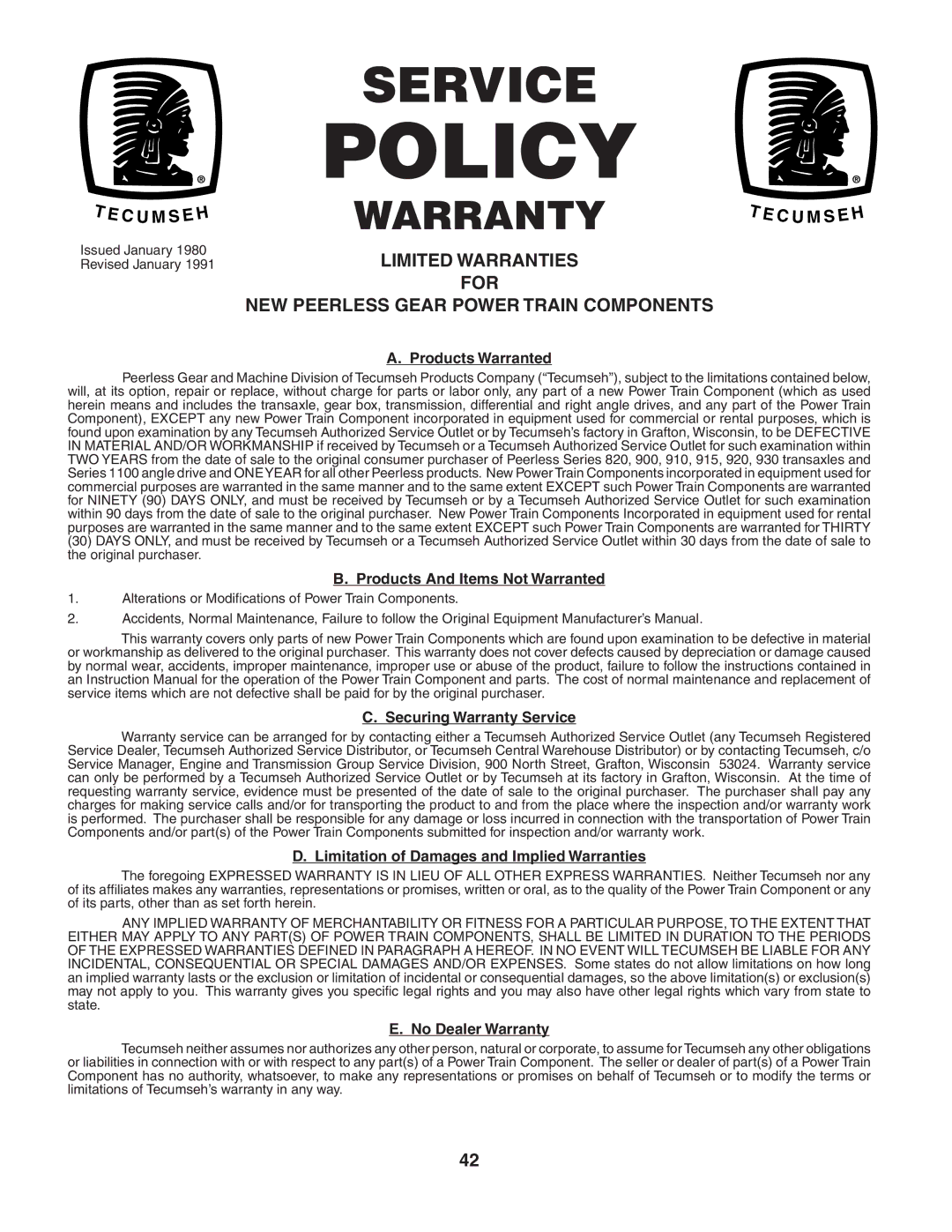 McCulloch MC1136B manual Policy 