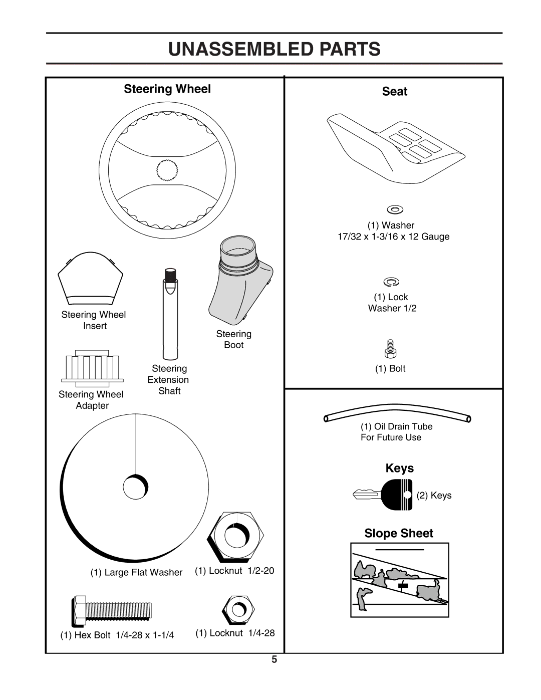 McCulloch MC1136B manual Unassembled Parts, Steering Wheel Seat 