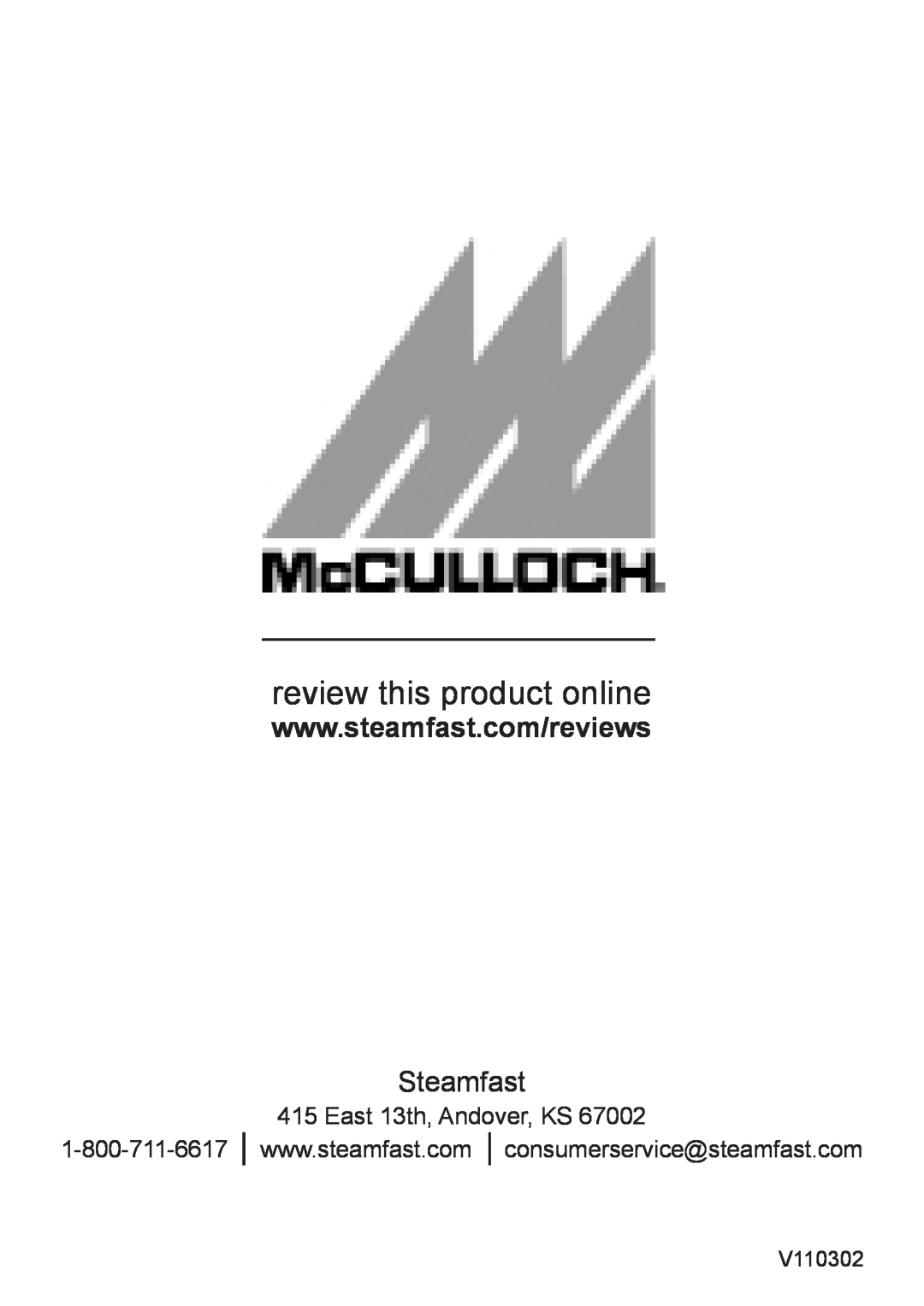McCulloch MC1226 warranty review this product online, Steamfast, East 13th, Andover, KS, V110302 