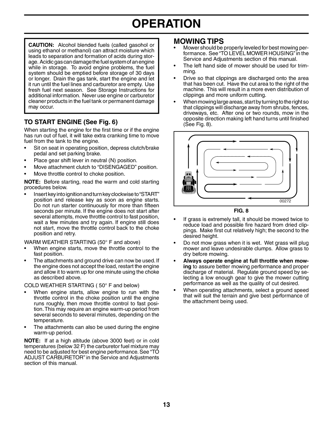 McCulloch MC1236STA manual Mowing Tips, To Start Engine See Fig 