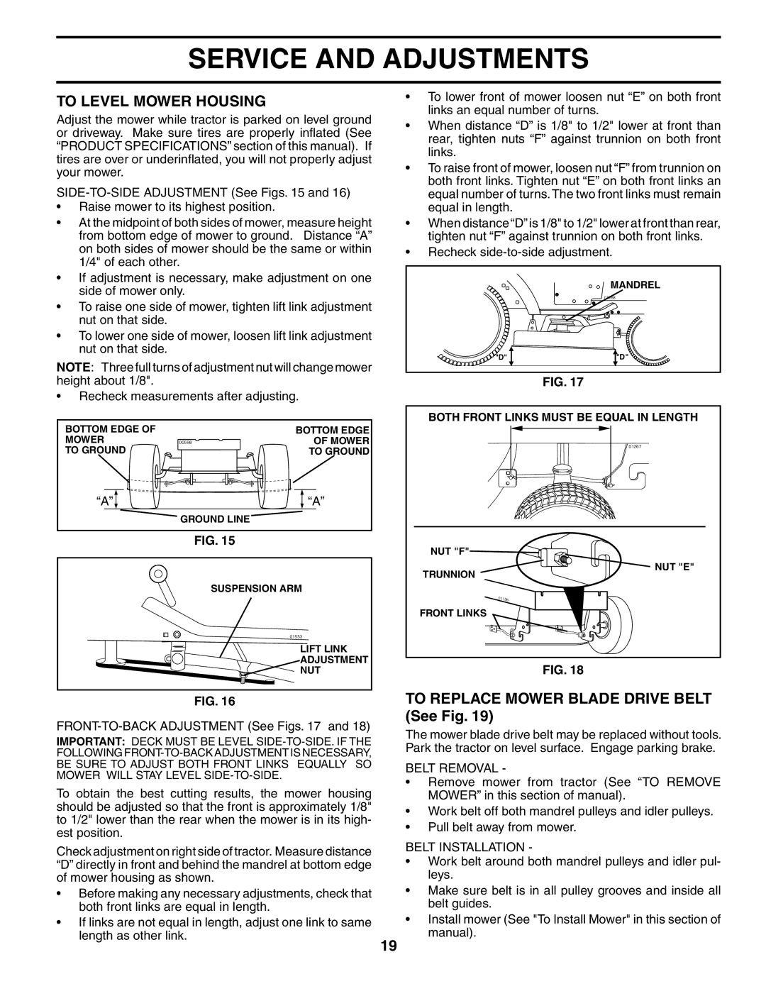 McCulloch MC1236ST To Level Mower Housing, To Replace Mower Blade Drive Belt See Fig, Belt Removal, Belt Installation 