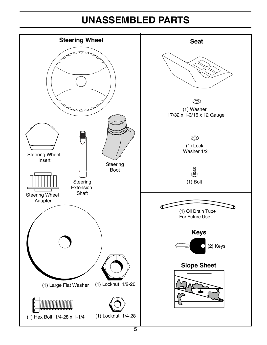 McCulloch MC1236STA manual Unassembled Parts, Steering Wheel Seat 