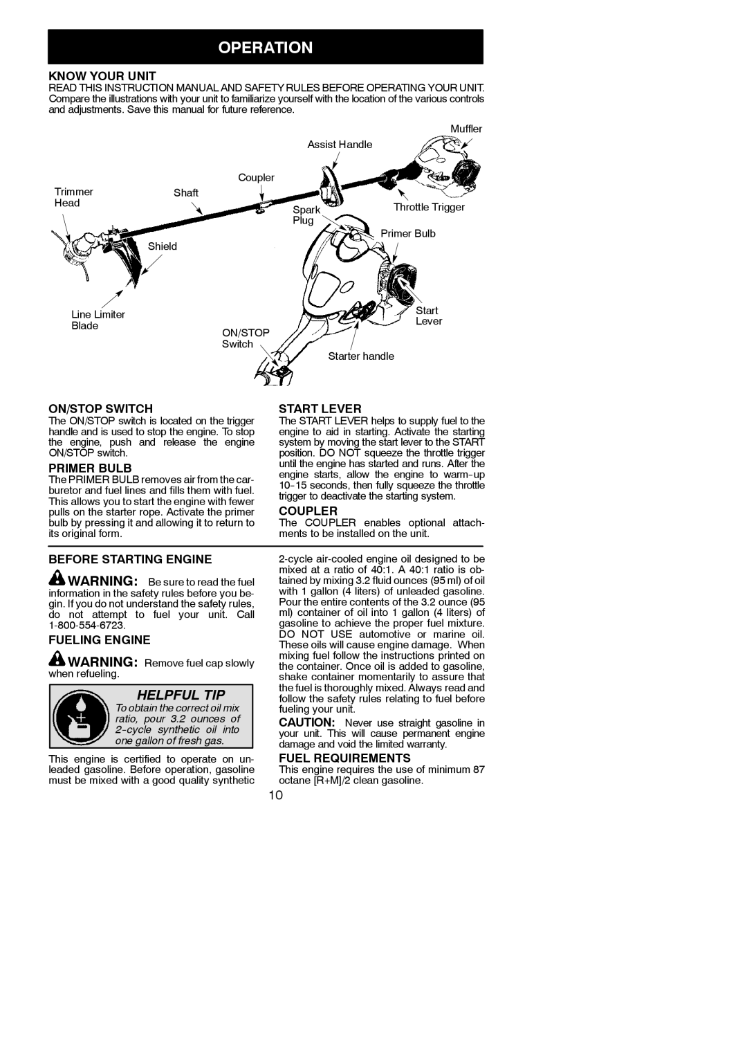 McCulloch 966625001, MC125, 115376827 instruction manual Operation 