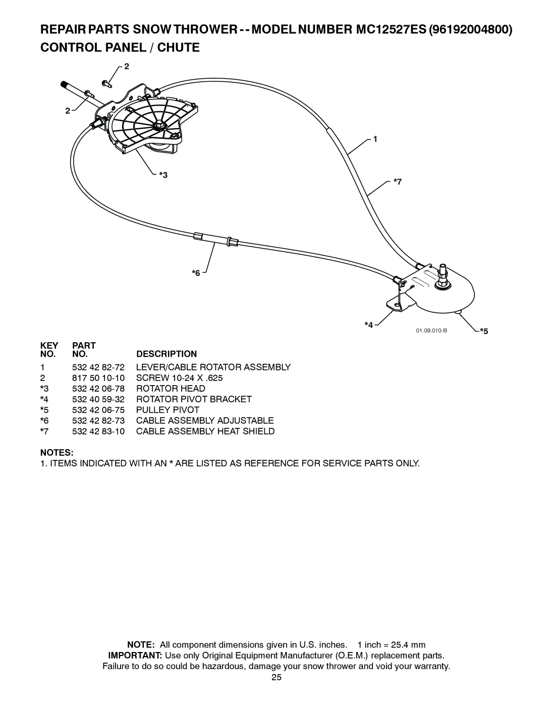 McCulloch MC12527ES owner manual 532 42 82-72 LEVER/CABLE Rotator Assembly, Rotator Pivot Bracket, Pulley Pivot 