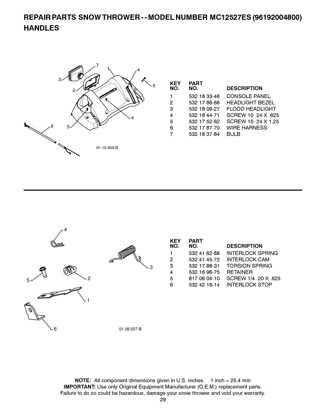 McCulloch MC12527ES owner manual Bulb, 532 41 62-88 Interlock Spring 