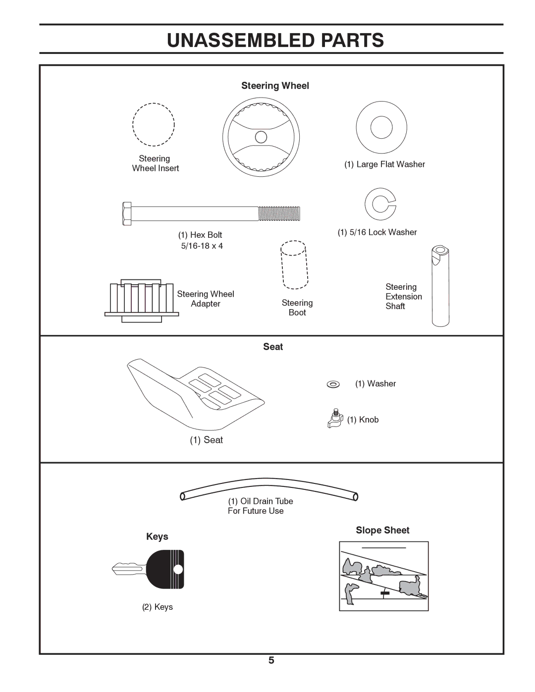 McCulloch 96012010300, MC13538LT manual Unassembled Parts, Steering Wheel 