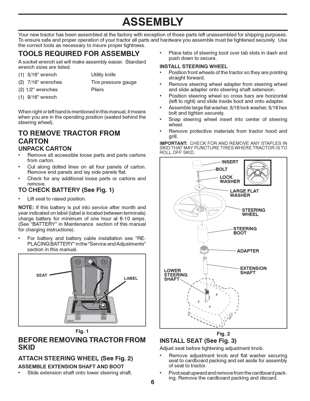 McCulloch MC13538LT Tools Required for Assembly, To Remove Tractor from Carton, Before Removing Tractor from Skid 