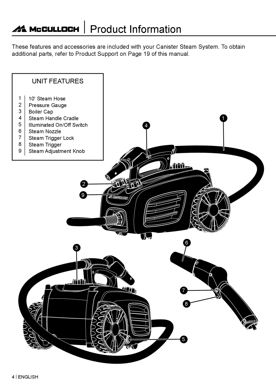 McCulloch MC1375 warranty Product Information, Unit Features 