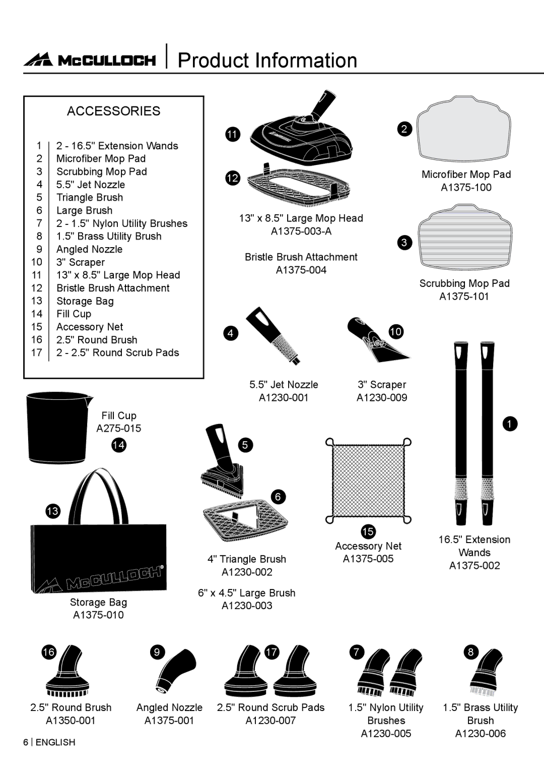 McCulloch MC1375 warranty Accessories 