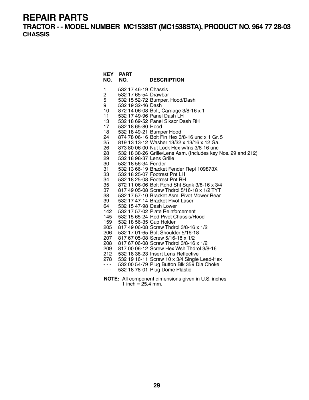 McCulloch MC1538ST manual Repair Parts 