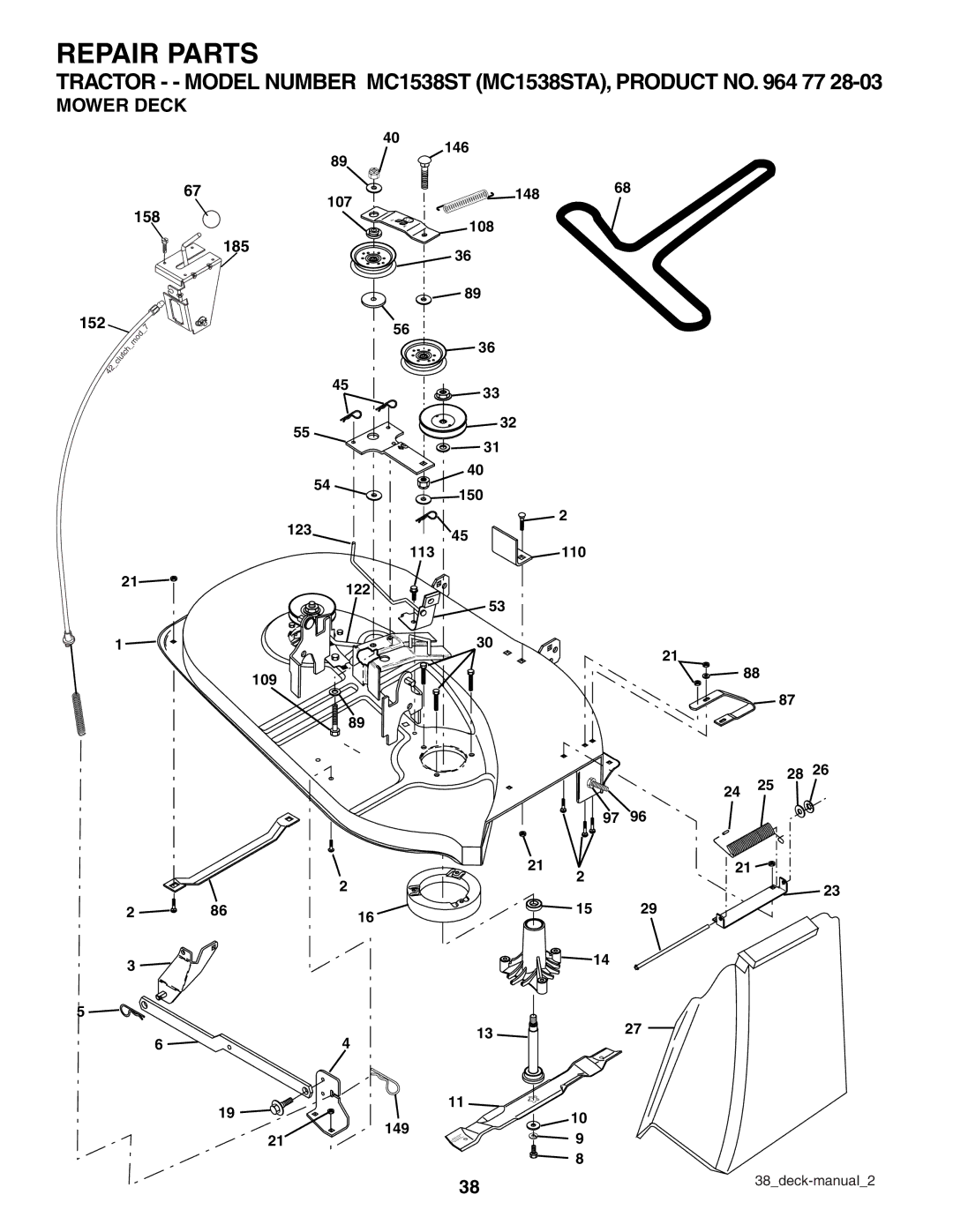 McCulloch MC1538ST manual Mower Deck 