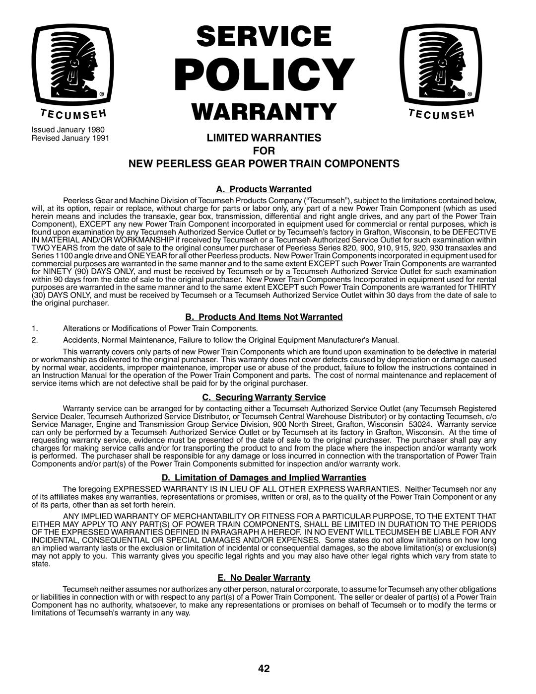 McCulloch MC1538ST manual Policy 