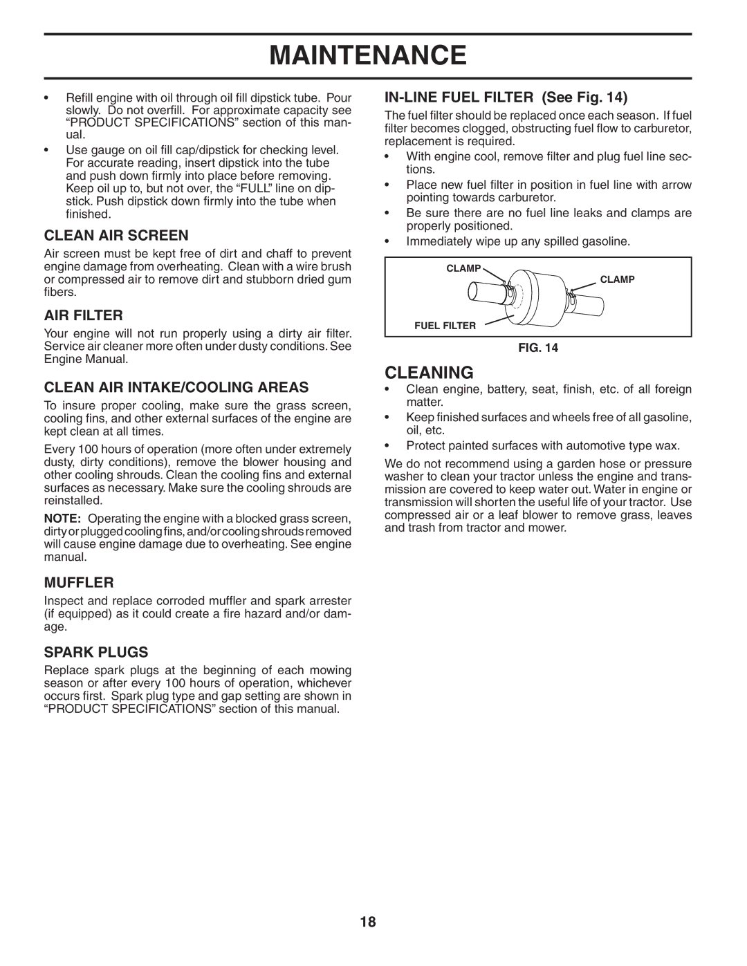 McCulloch MC16H38ST, 96011013201 manual Cleaning 