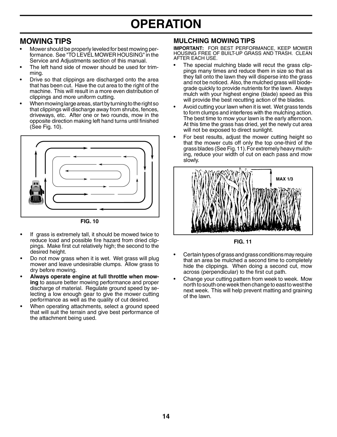 McCulloch MC17542STA manual Mulching Mowing Tips 