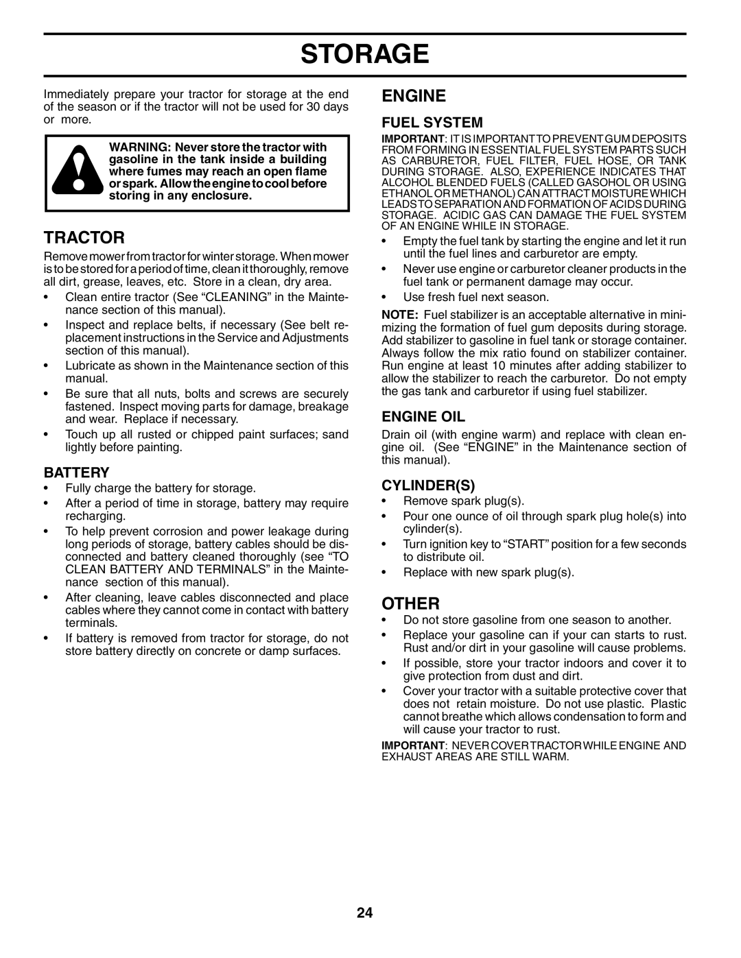 McCulloch MC17542STA manual Storage, Other, Fuel System, Engine OIL, Cylinders 