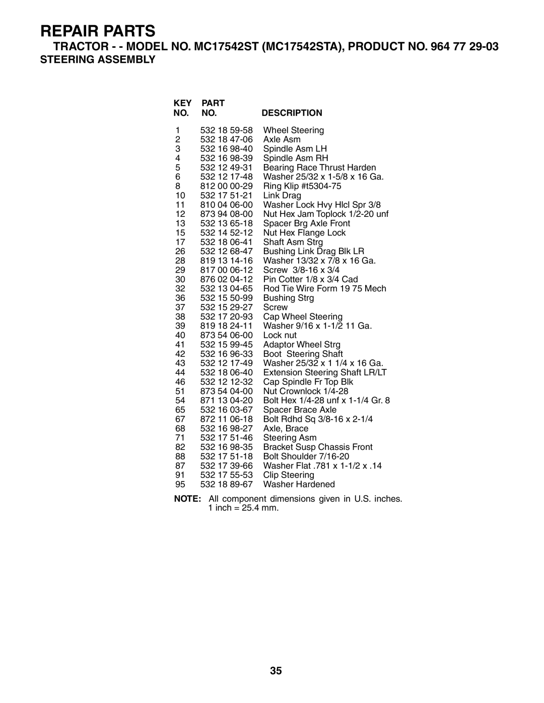 McCulloch MC17542STA manual Repair Parts 