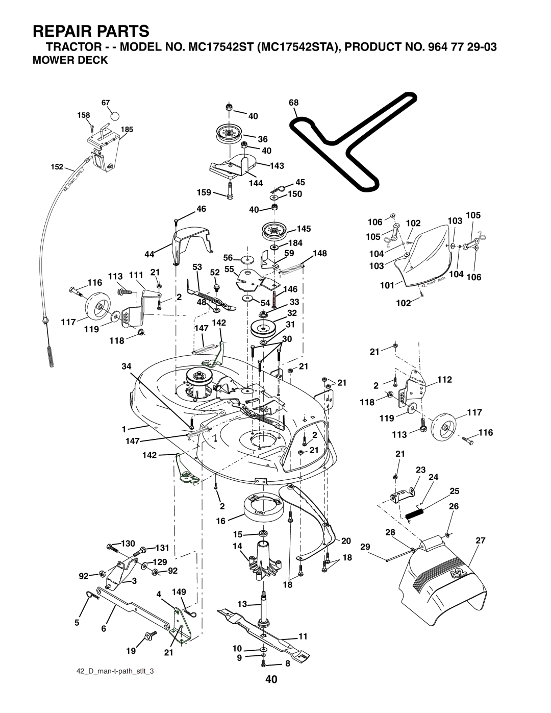 McCulloch MC17542STA manual Mower Deck 