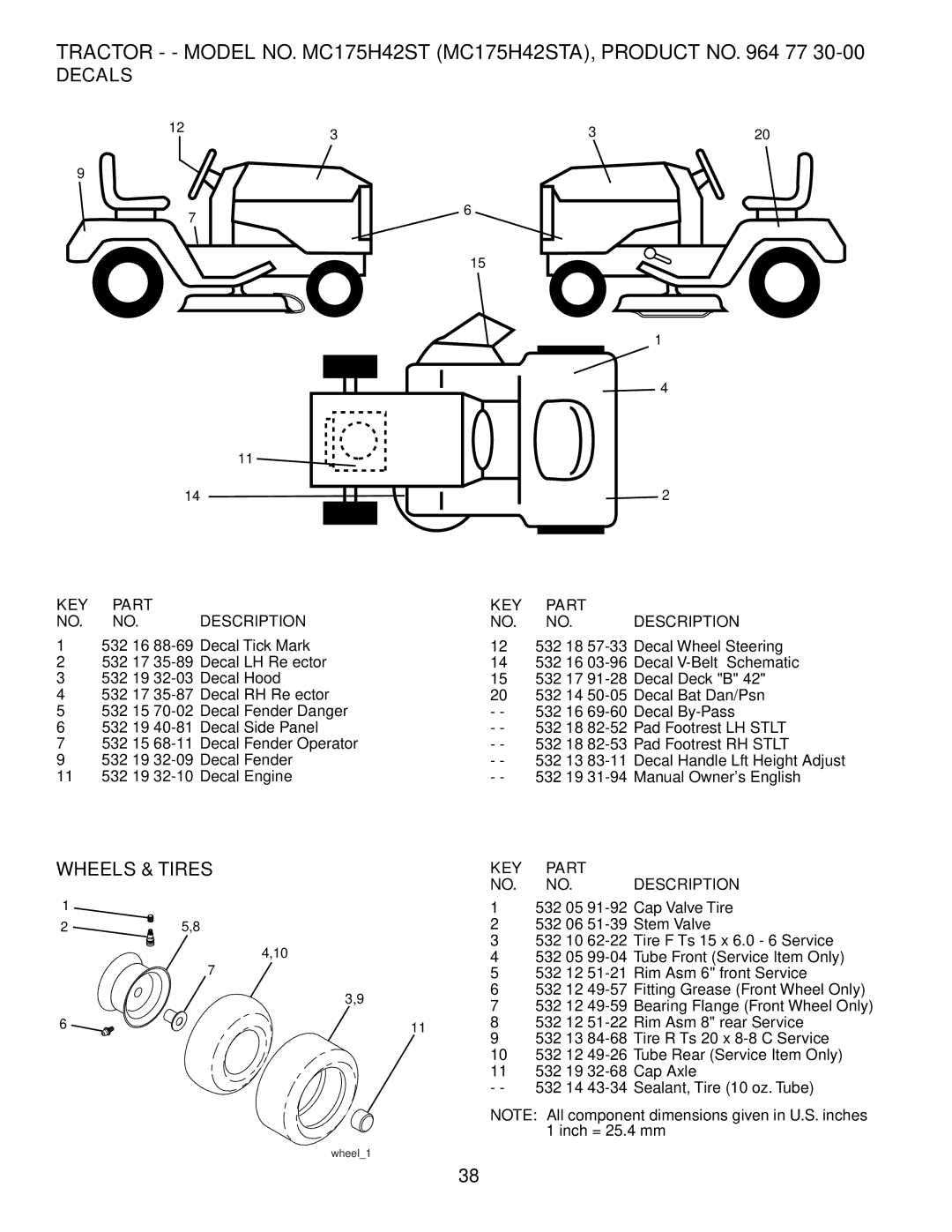 McCulloch MC175H42STA manual Decals, Wheels & Tires 