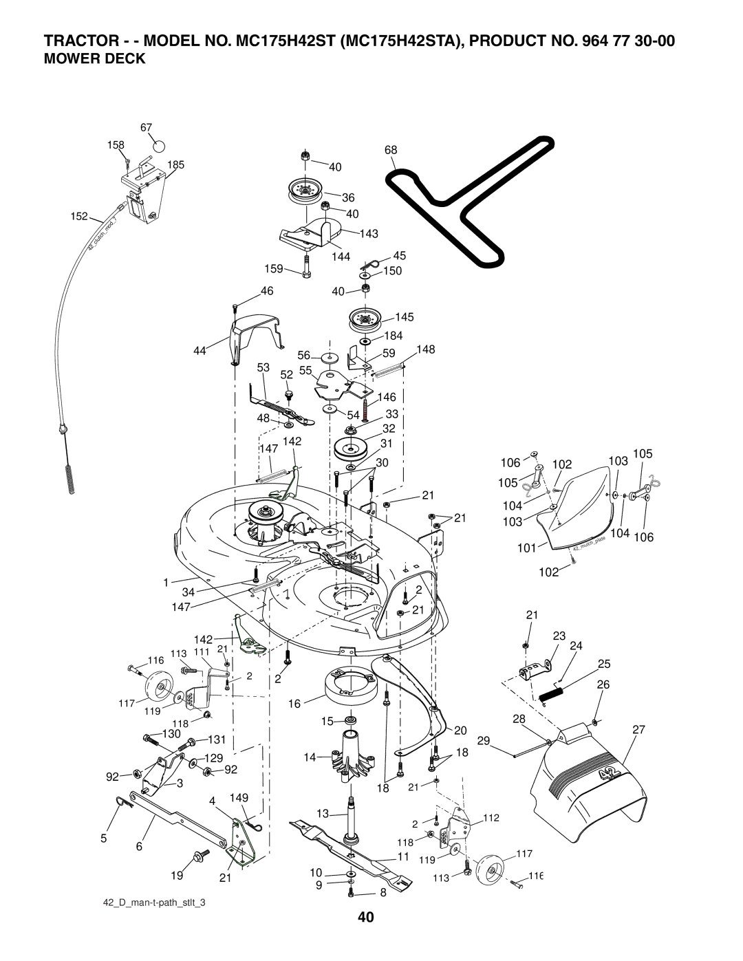 McCulloch MC175H42STA manual Mower Deck 