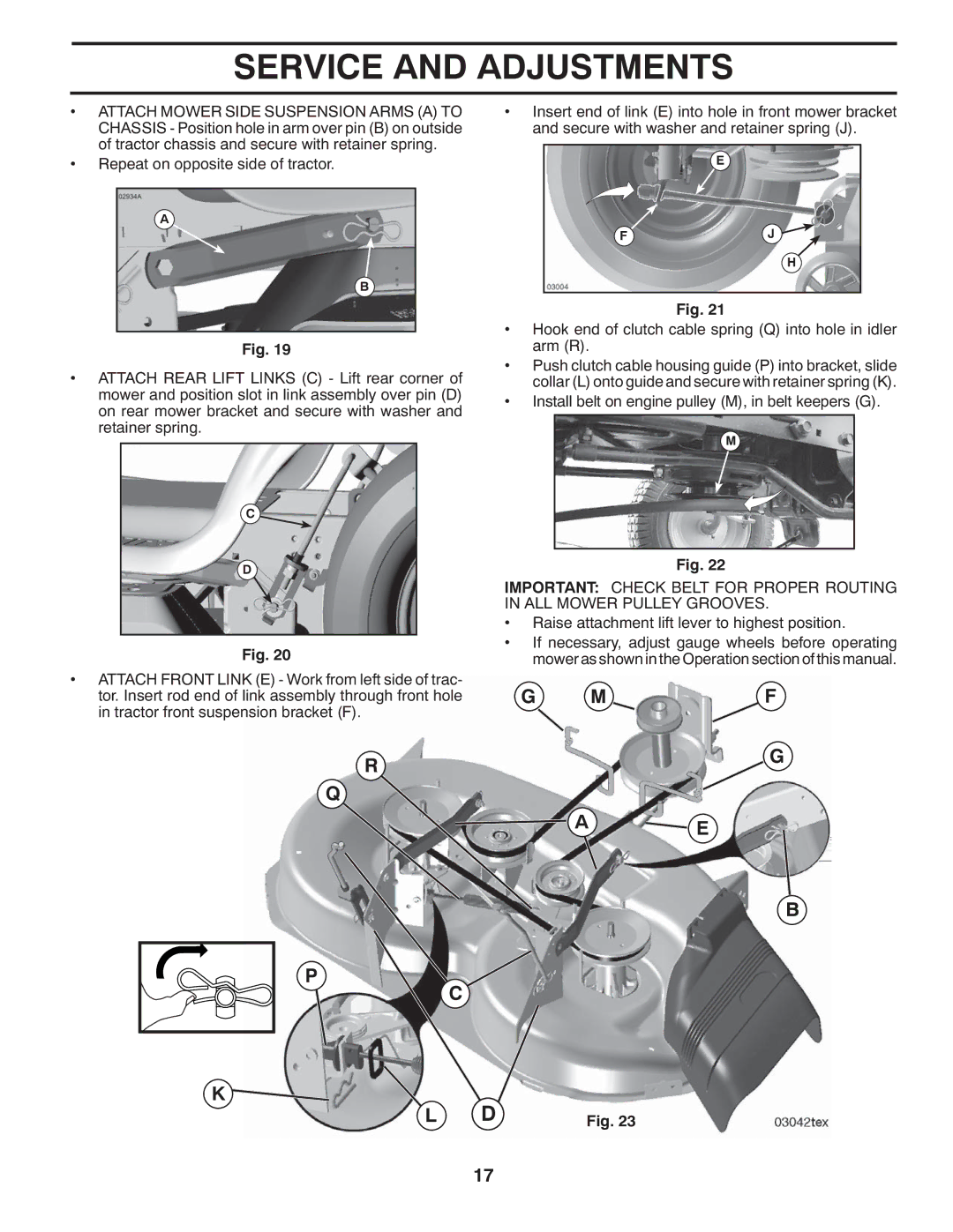 McCulloch MC2042YT (96042011500) manual Install belt on engine pulley M, in belt keepers G 