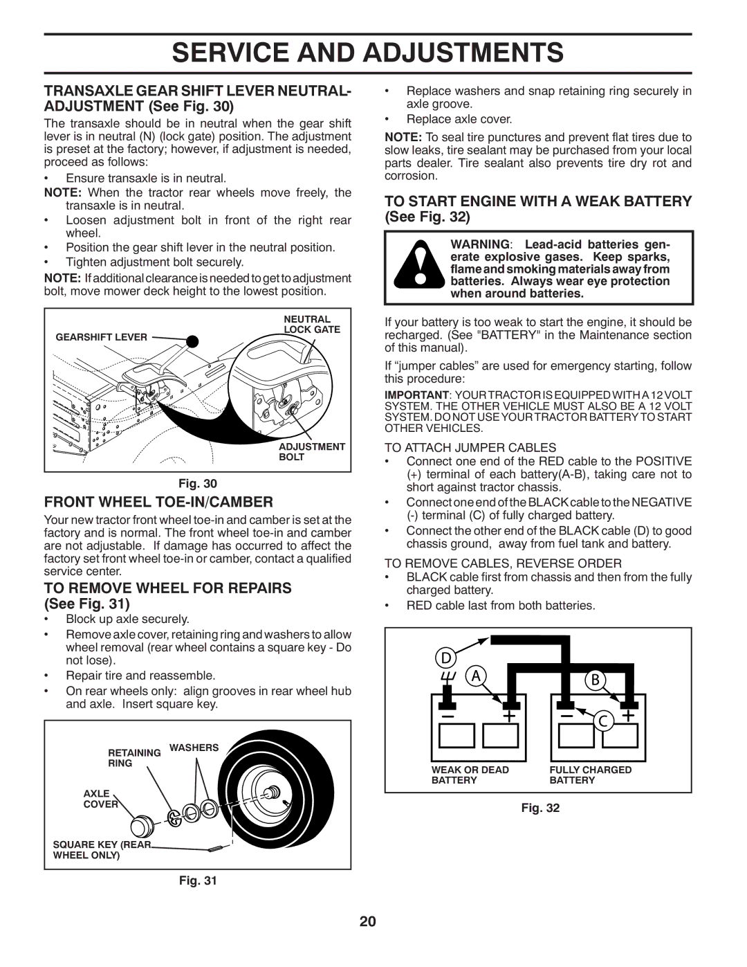 McCulloch MC2042YT (96042011500) manual Transaxle Gear Shift Lever NEUTRAL- Adjustment See Fig, Front Wheel TOE-IN/CAMBER 