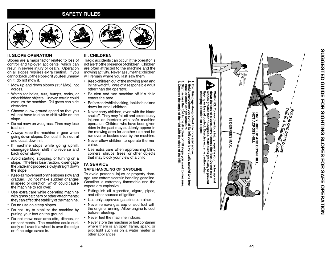 McCulloch MC30 manual II. Slope Operation, III. Children, IV. Service, Safe Handling of Gasoline 