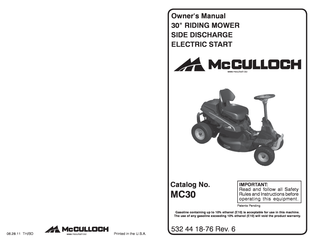 McCulloch MC30 manual Catalog No, 532 44 18-76 Rev 