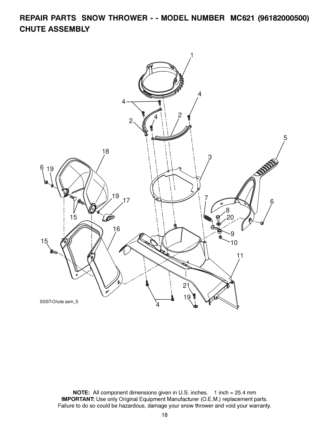 McCulloch MC621, 96182000500 owner manual SSST-Chute asm5 