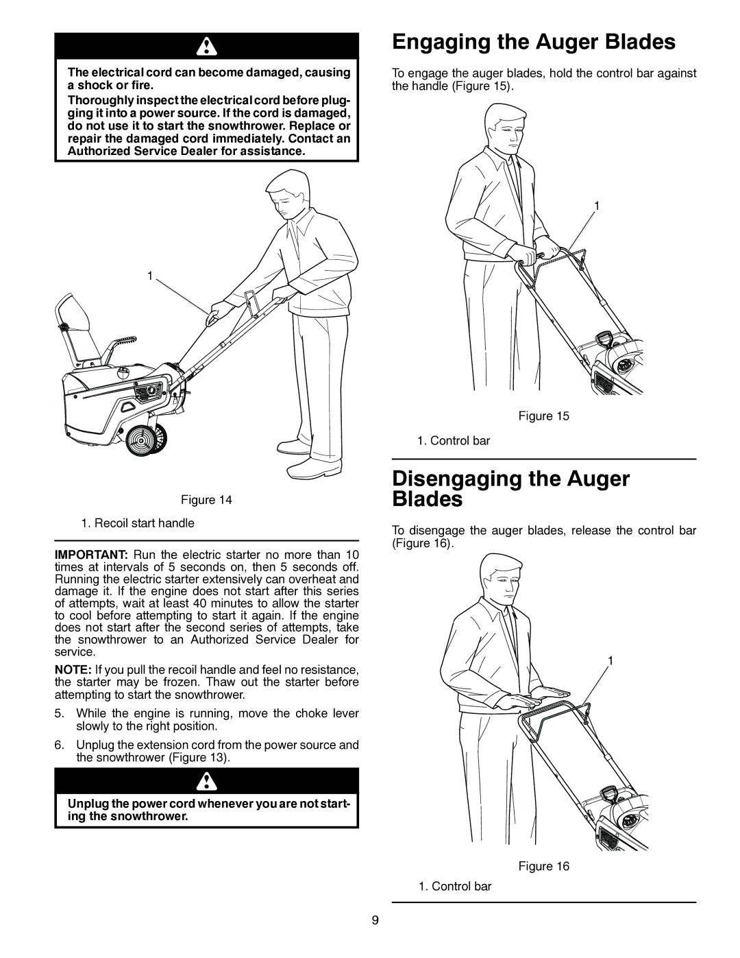 McCulloch 96182000500, MC621 owner manual Engaging the Auger Blades, Disengaging the Auger Blades 