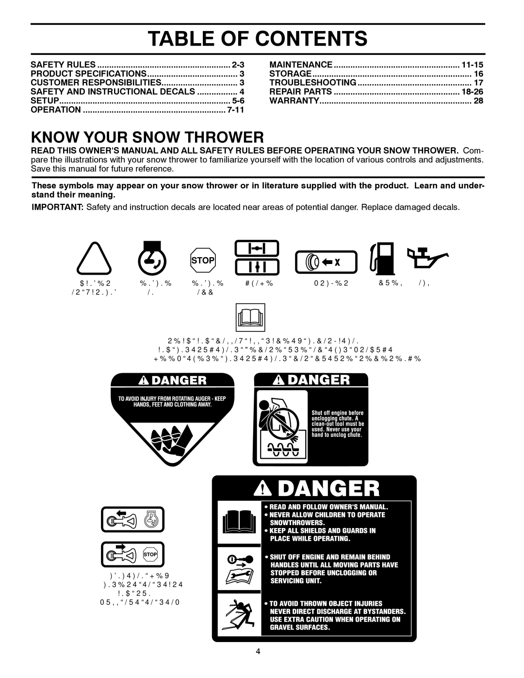 McCulloch MC621ES, 96182000600 owner manual Table of Contents 