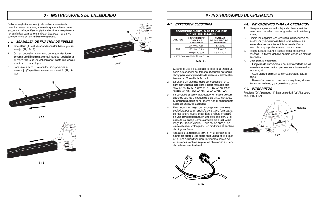 McCulloch MCB2203 Instrucciones DE Enemblado Instrucciones DE Operacion, Asamblea DE Fijacion DE Fuelle, Interrptor 