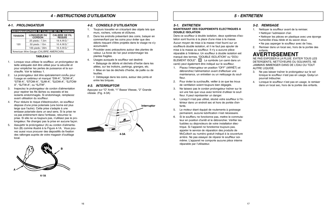 McCulloch MCB2203 user manual Instructions D’UTILISATION Entretien 