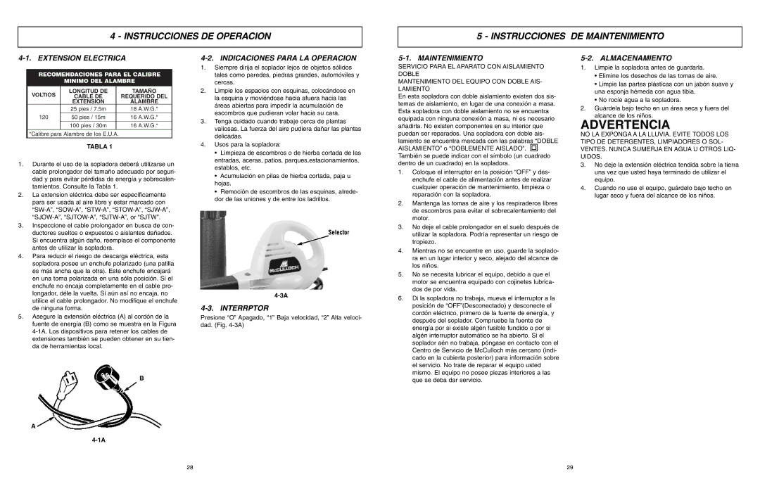 McCulloch MCB2205 user manual Instrucciones DE Operacion Instrucciones DE Maintenimiento 