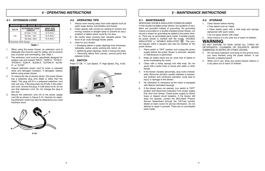 McCulloch MCB2205 user manual Operating Instructions Maintenance Instructions 