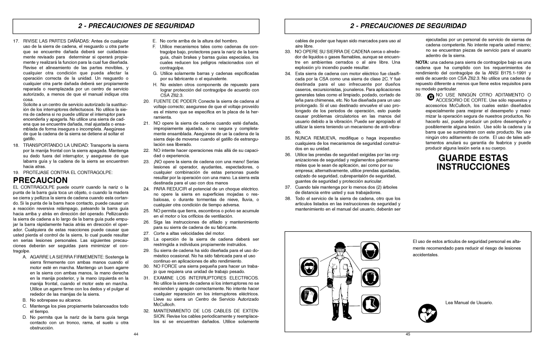 McCulloch MCC1514 user manual Guarde Estas Instrucciones, Precaucion 