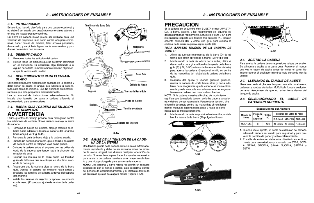 McCulloch MCC1514 user manual Precaucion, Instrucciones DE Ensamble 