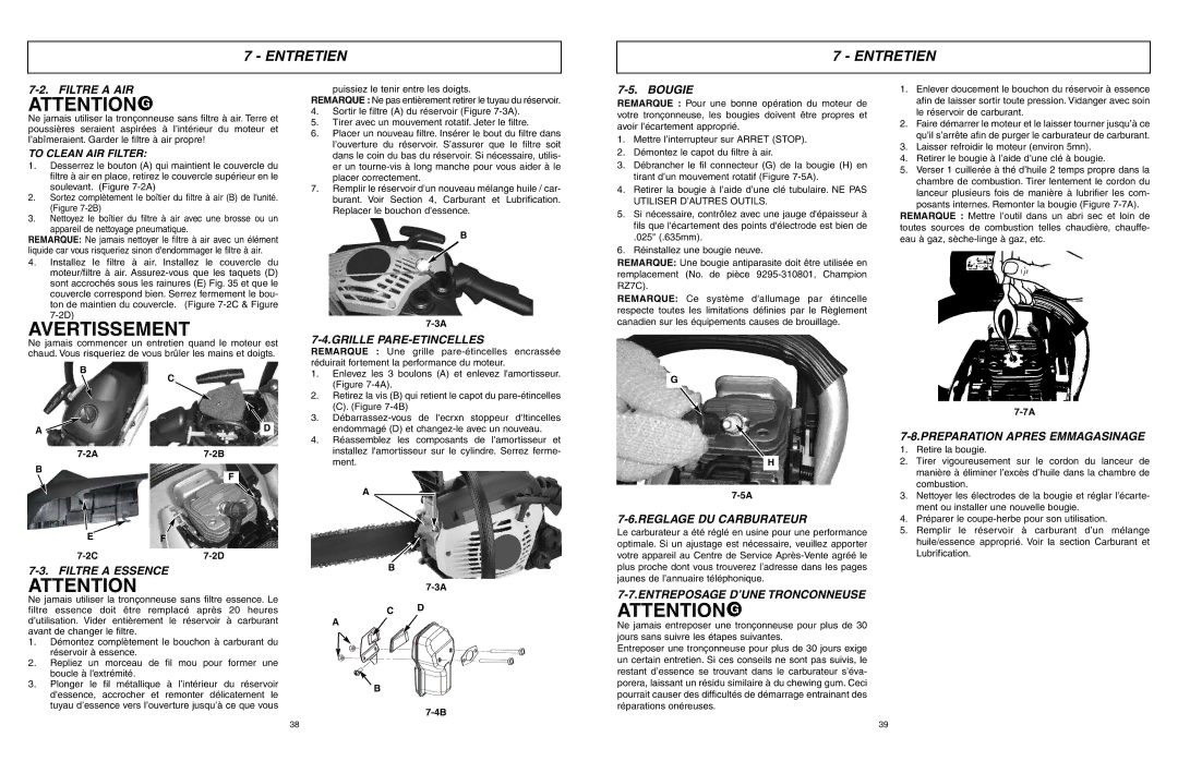 McCulloch MCC1635A, MCC1435A-CA Filtre a AIR, Filtre a Essence, Grille PARE-ETINCELLES, Bougie, Reglage DU Carburateur 