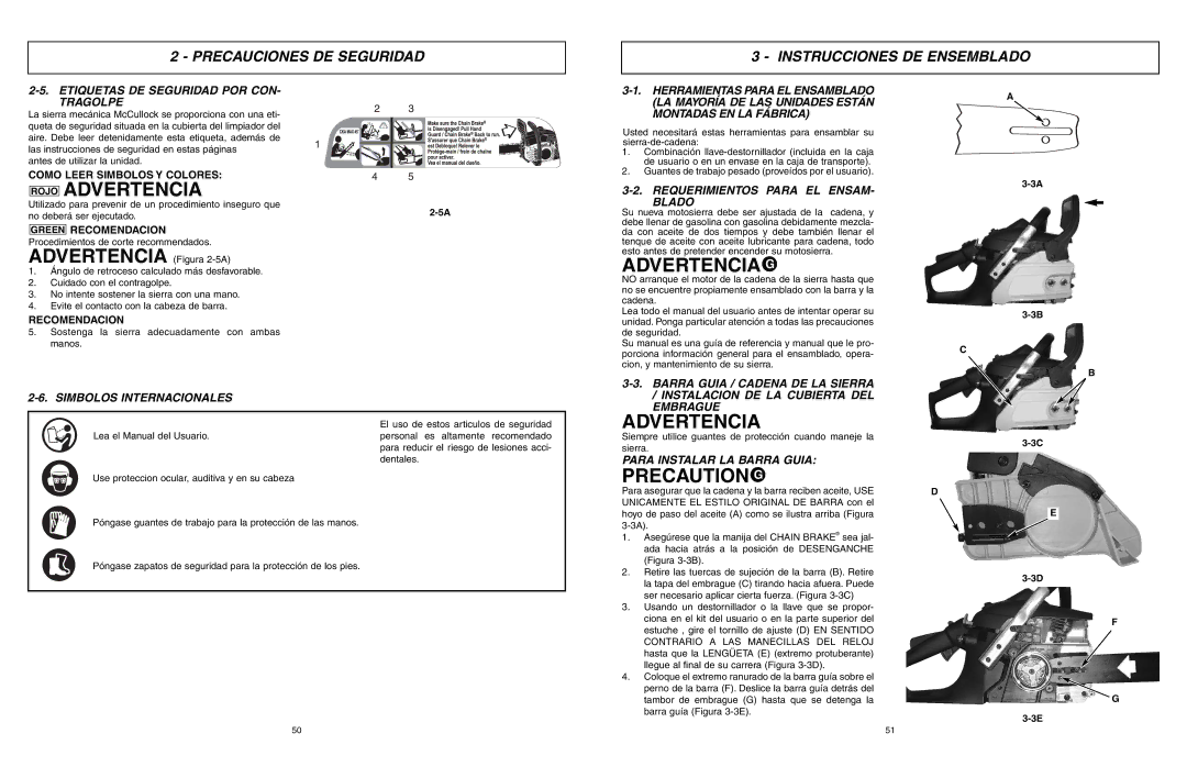 McCulloch MCC1435A-CA, MCC1635A Rojo Advertencia, Precaution, Precauciones DE Seguridad Instrucciones DE Ensemblado 